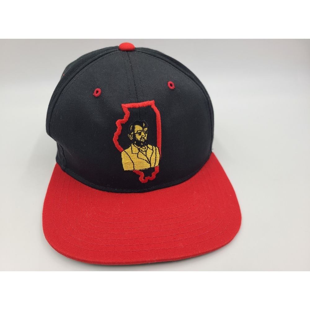 Vintage Abraham Lincoln Illinois Blockhead Annco Snapback Hat Cap Abe Black Red
